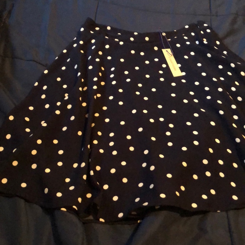 Navy Blue White Polk-a-dot Above Knee Skirt